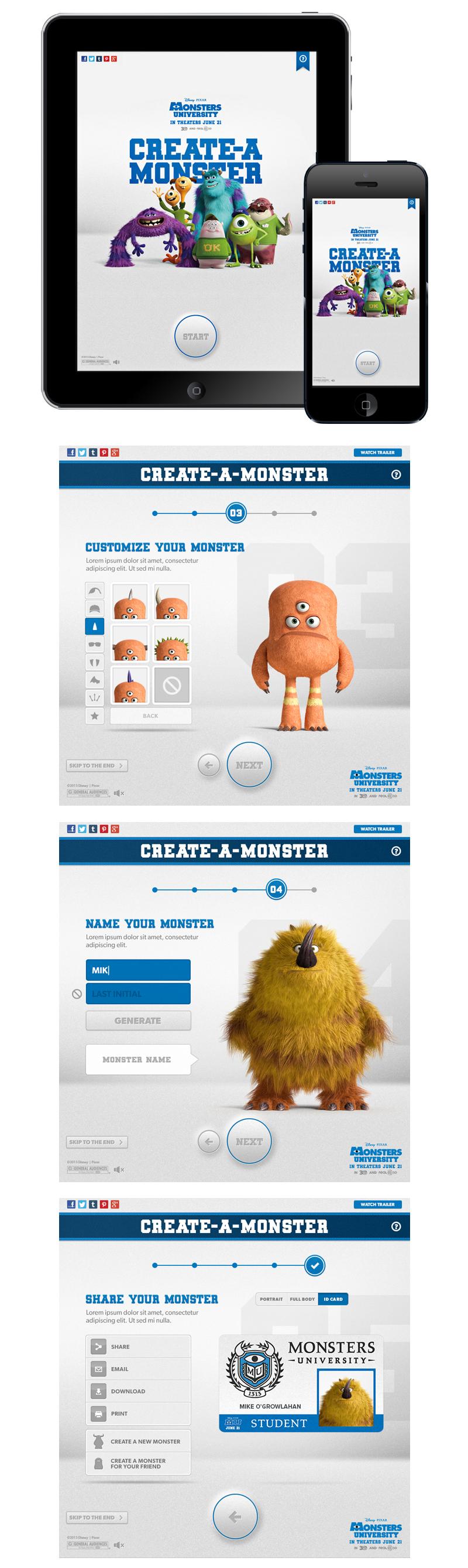  MONSTERS UNIVERSITY CREATEAMONSTER APP Clios